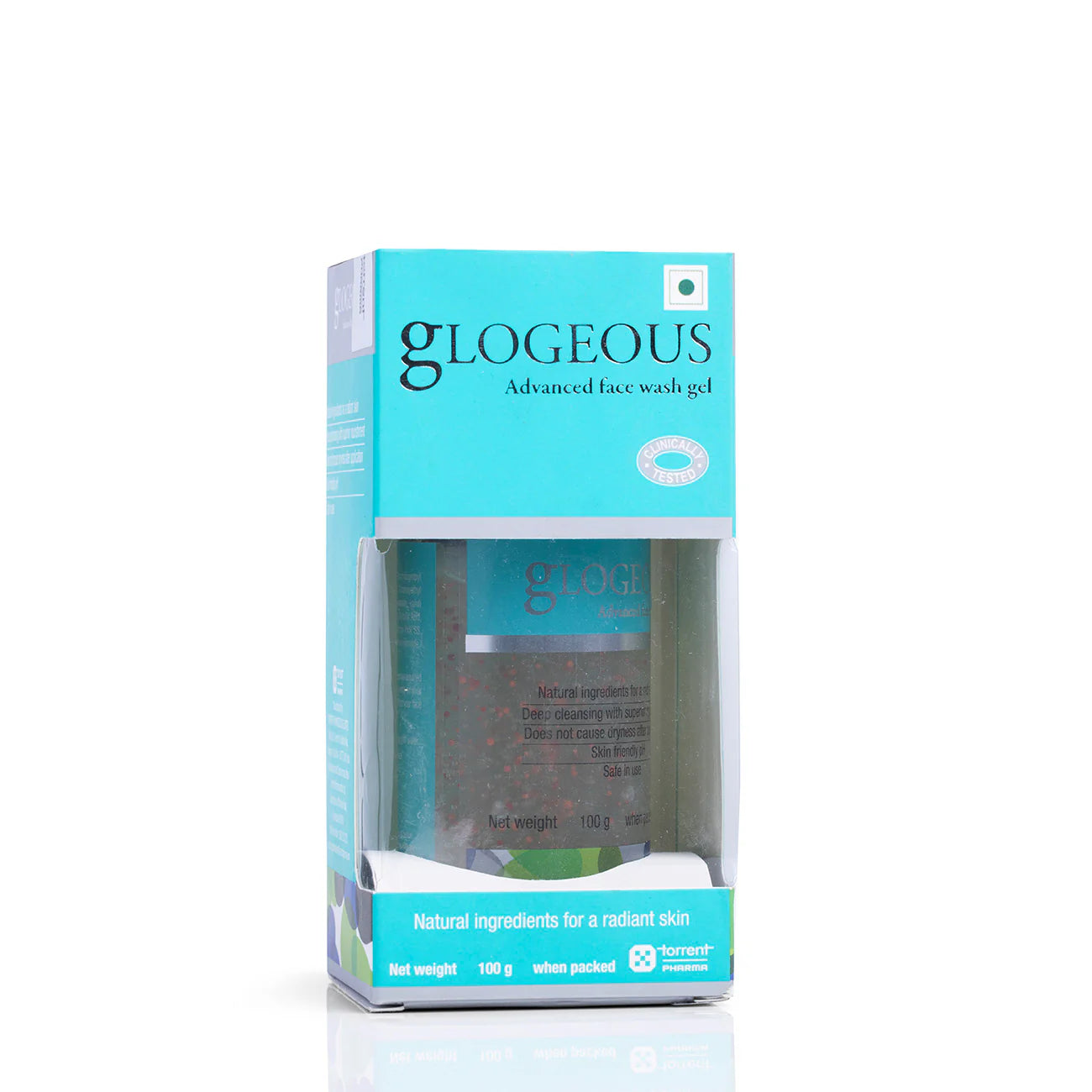 Allodermis Glogeous Advanced Face Wash Gel in a clear tube, showing the gel formula and clean packaging design.