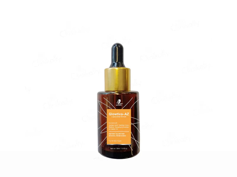 Glowtiva-AZ Liposomal Serum bottle with dropper, featuring sleek packaging and clear labeling from Samrvir Biotech Pvt. Ltd.