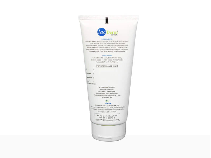 Lac Derm Lotion by Archeesh Laboratories, a soothing skincare lotion with a pump dispenser, designed for skin repair and relief.