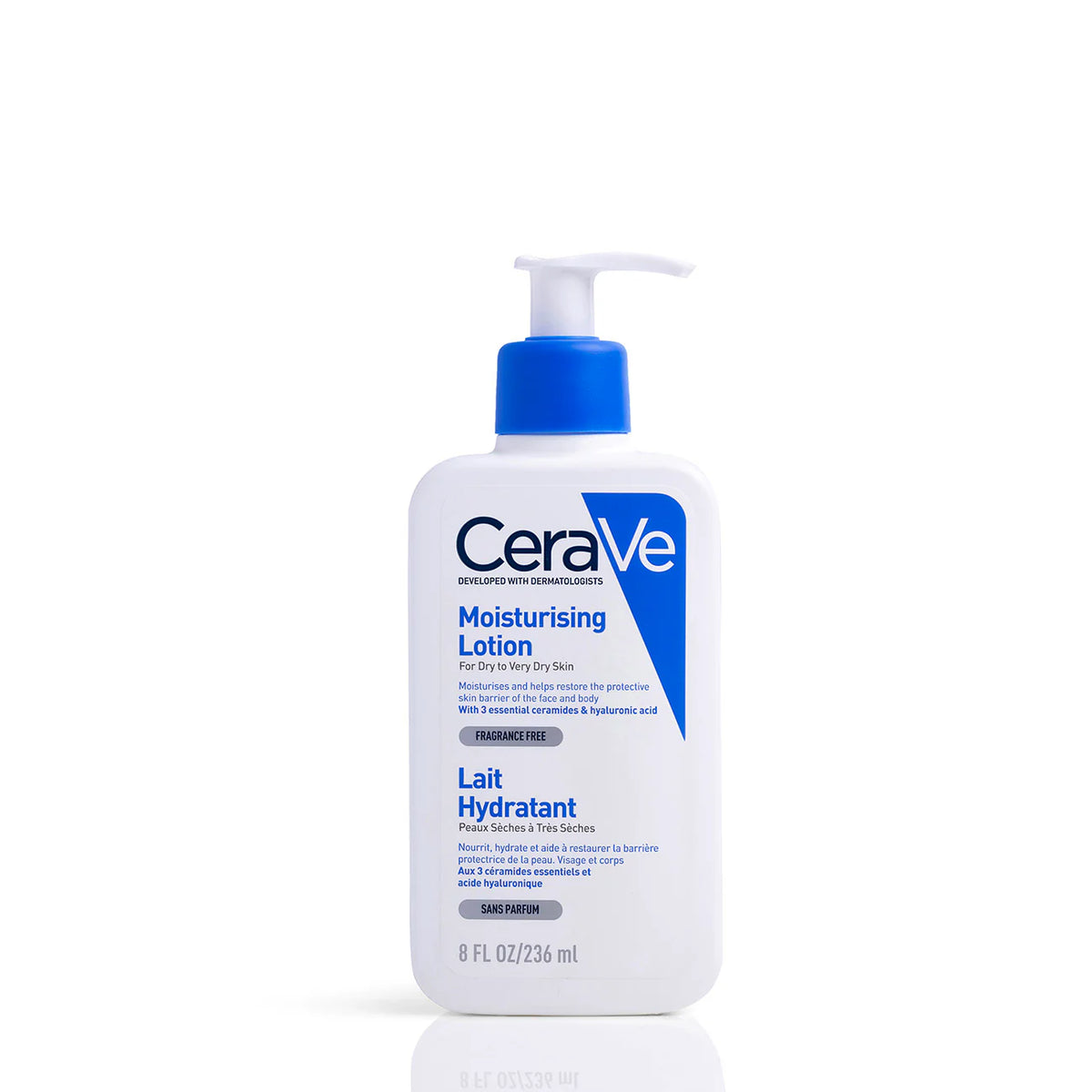 L'Oreal Cosmetiques Active Production Cerave Moisturising Lotion in a white bottle with a pump, designed for hydrating skin.