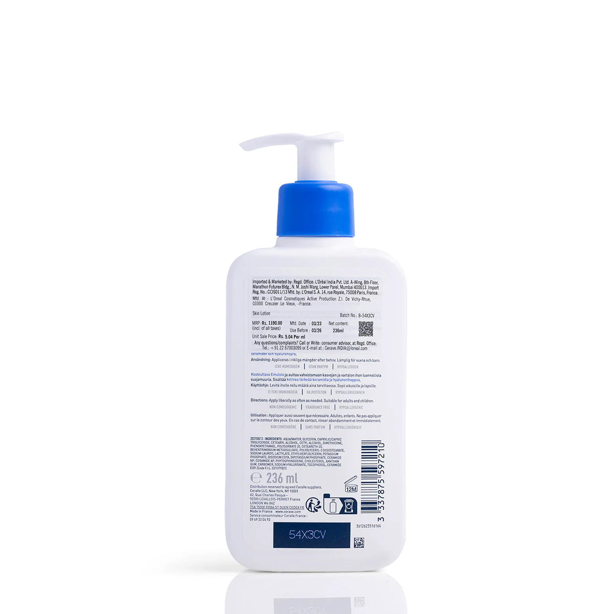 Cerave Moisturising Lotion from L'Oreal Cosmetiques Active Production, showing the lotion bottle with label and pump dispenser.
