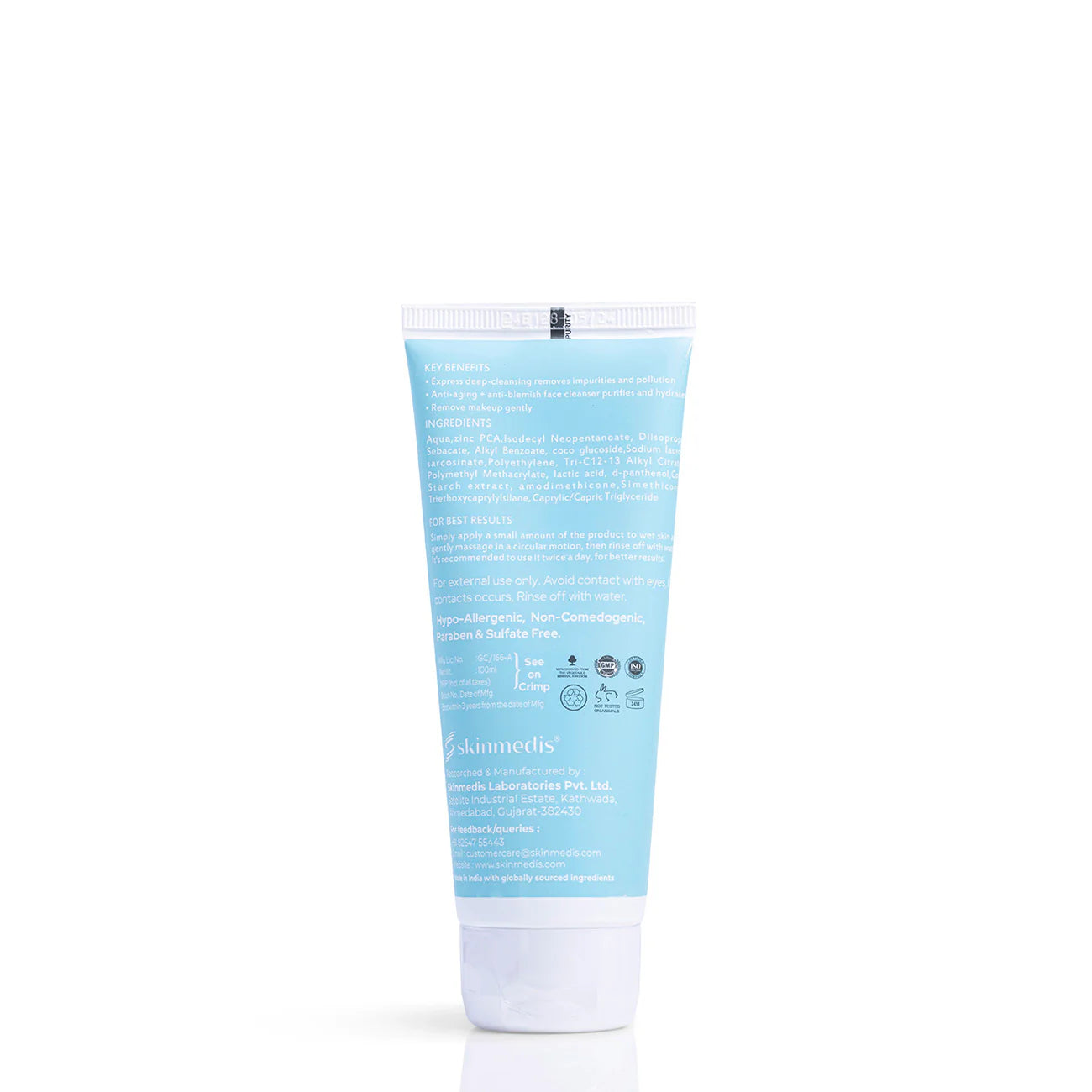 Skinmedis Yuvaclin Age Purify Cleanser in a white tube with blue accents, featuring the product label and branding.