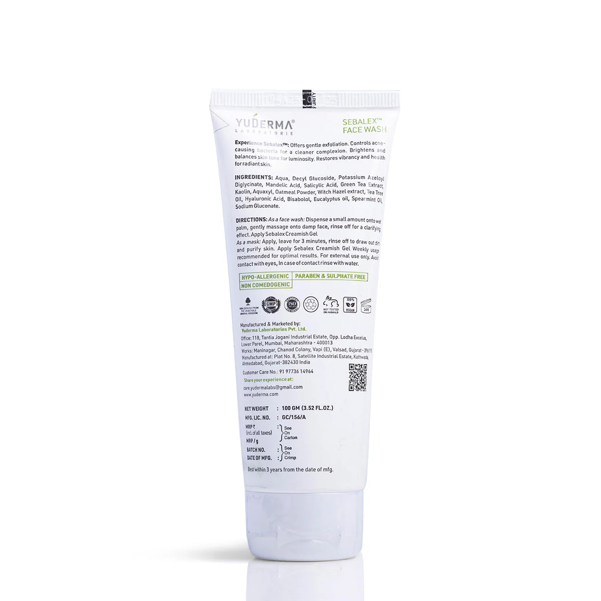 Yuderma Laboratories Sebalex Facewash in a pump bottle, showing the clear gel formula with a white cap on a clean background.
