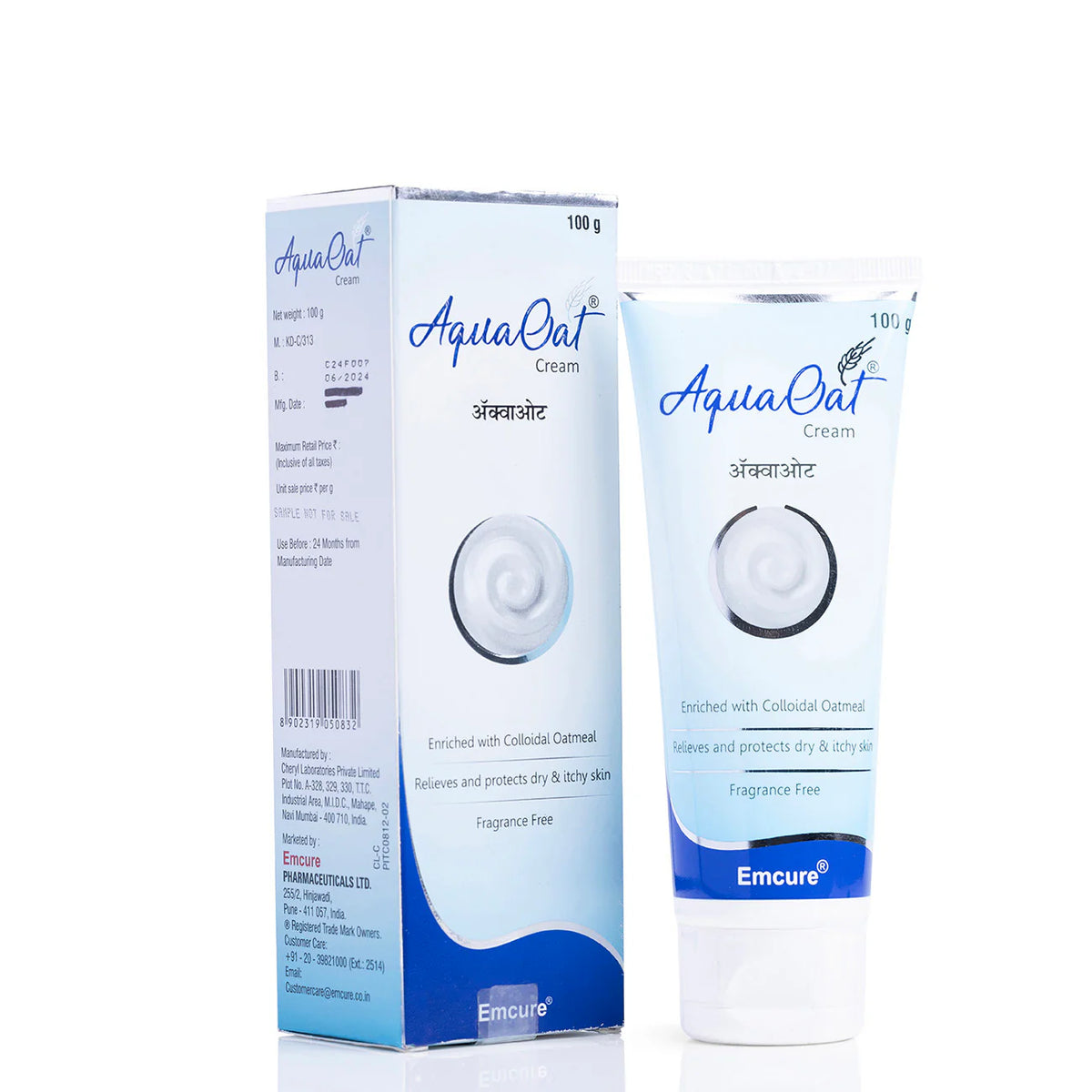 Aquaoat moisturizing cream in a 100g jar by Cheryl Laboratories, showing the cream's smooth, hydrating texture.