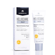 Allodermis Heliocare 360 Pigment Solution Fluid SPF50 50ml bottle with pump for skin brightening and sun protection.