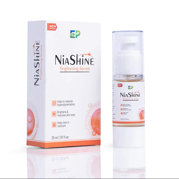 Allodermis Niashine Brightening Serum bottle with dropper, showcasing sleek packaging and clear labeling.