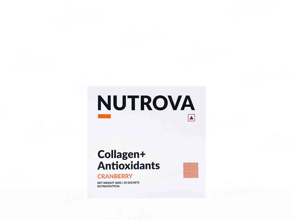 Bottle of Nutrova collagen supplements by Allodermis with capsules in a clear container on a white background.