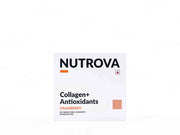 Bottle of Nutrova collagen supplements by Allodermis with capsules in a clear container on a white background.
