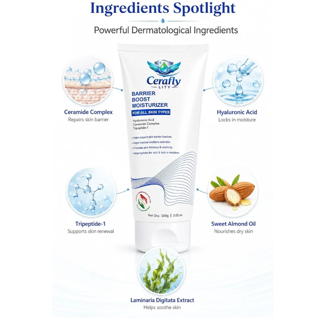 Cerafly Lity Barrier Boost Moisturizer 100 g - For normal to dry skin & sensitive skin, non-comedogenic