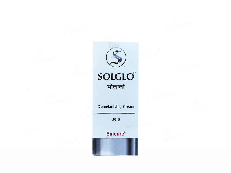 Solglo Demelanising Cream by Cheryl Laboratories, lightening skin with a smooth, creamy texture in a white jar.