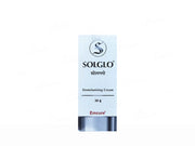 Solglo Demelanising Cream by Cheryl Laboratories, lightening skin with a smooth, creamy texture in a white jar.