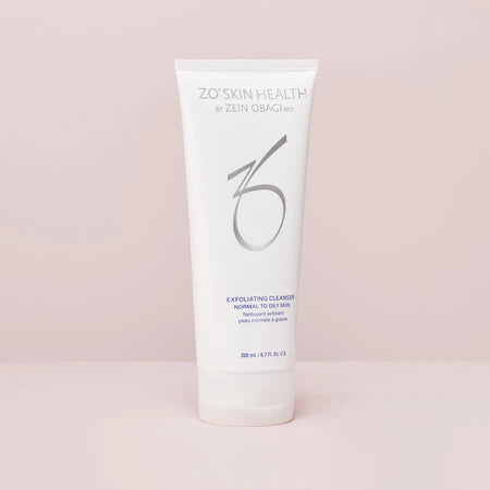Allodermis ZO Skin Gentle Exfoliating Cleanser in a pump bottle, showing the clear gel formula and clean packaging.