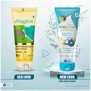 Aurochem Ahaglow Advanced Skin Rejuvenating Face Wash Gel in 200g, showing the transparent gel texture in a clear bottle