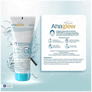 Aurochem Ahaglow Advanced Skin Rejuvenating Face Wash Gel in 200g, showing the tube with product branding and packaging.