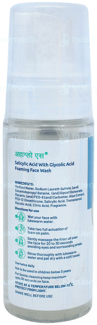 Aurochem Ahaglow S Foaming Face Wash in 100ml bottle, gentle cleanser for clear, refreshed skin with foaming formula.