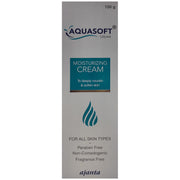 Allodermis Aquasoft Moisturizer bottle with pump dispenser, featuring blue and white packaging, skincare product for hydration.