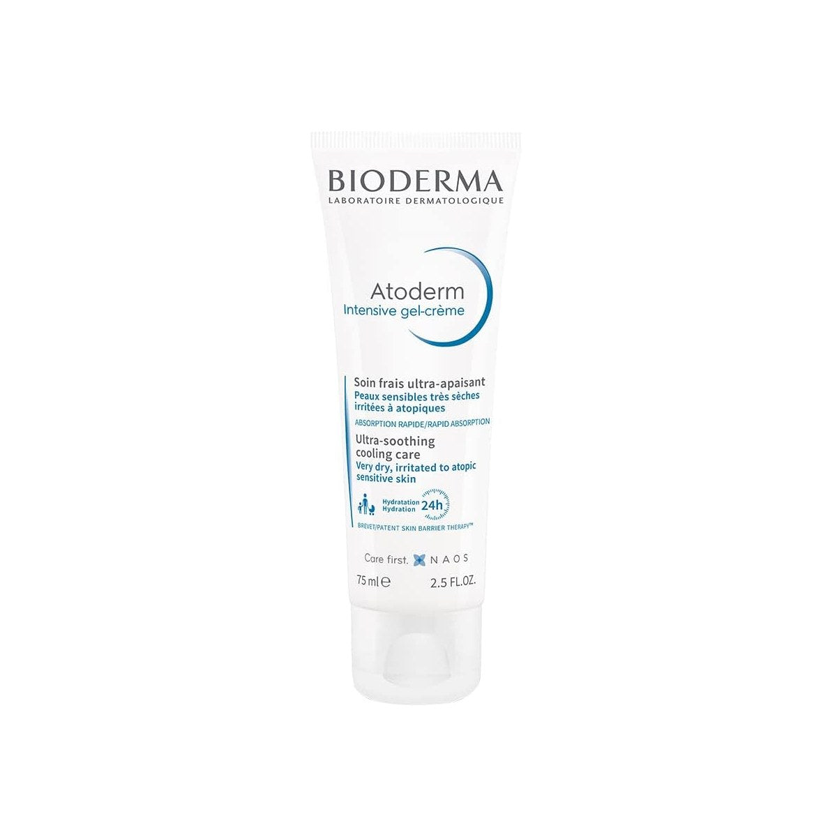 Bioderma Atoderm Intensive Gel Creme in a white tube, suitable for very dry, sensitive skin, displayed on a plain background.