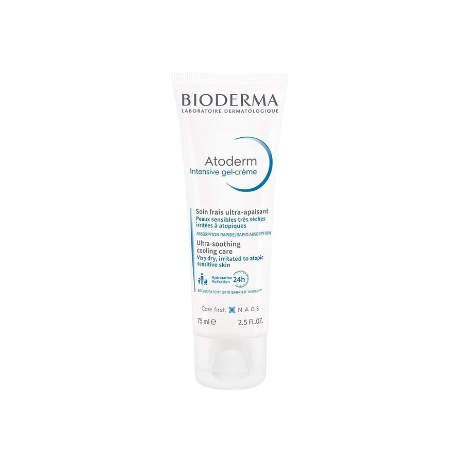 Bioderma Atoderm Intensive Gel Creme in a white tube, suitable for very dry, sensitive skin, displayed on a plain background.