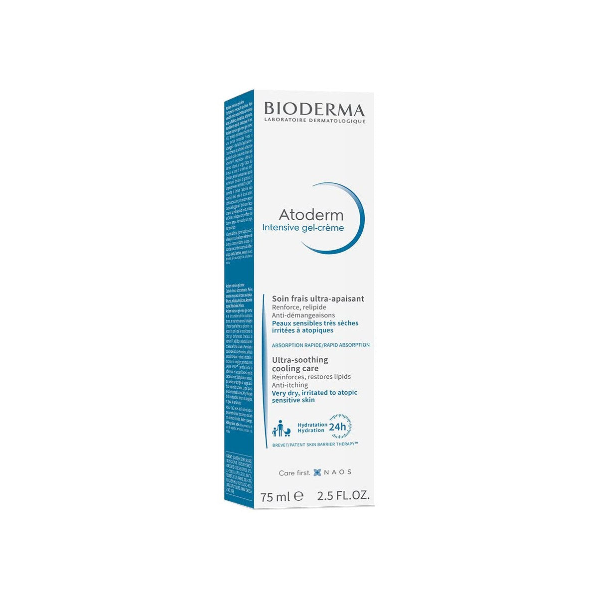 Bioderma Atoderm Intensive Gel Creme tube from Details NAOS LES LABORATORES, showing the product's packaging and design.