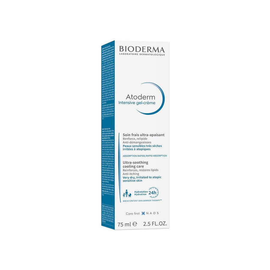 Bioderma Atoderm Intensive Gel Creme tube from Details NAOS LES LABORATORES, showing the product's packaging and design.