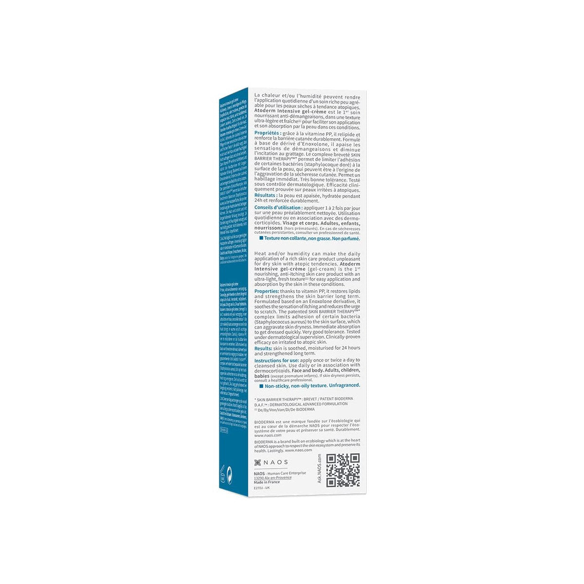 Bioderma Atoderm Intensive Gel-Creme in a white tube, designed for very dry skin, by Details NAOS LES LABORATORES.