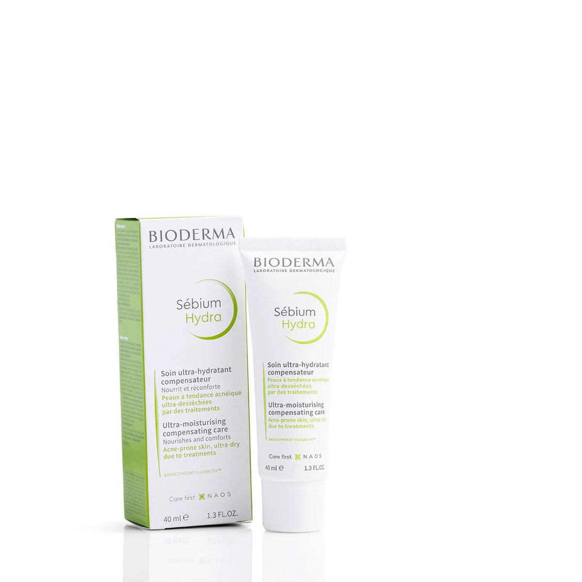 Allodermis Bioderma Sébium Hydra moisturizer in a white container with a pump, suitable for oily and acne-prone skin.