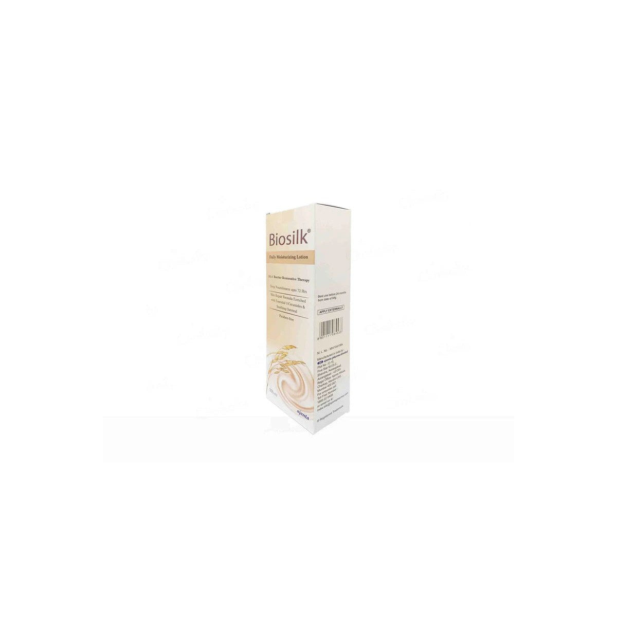 Biosilk Daily Moisturising Lotion by Ajanta Pharma shown in a sleek white bottle with a pump dispenser.