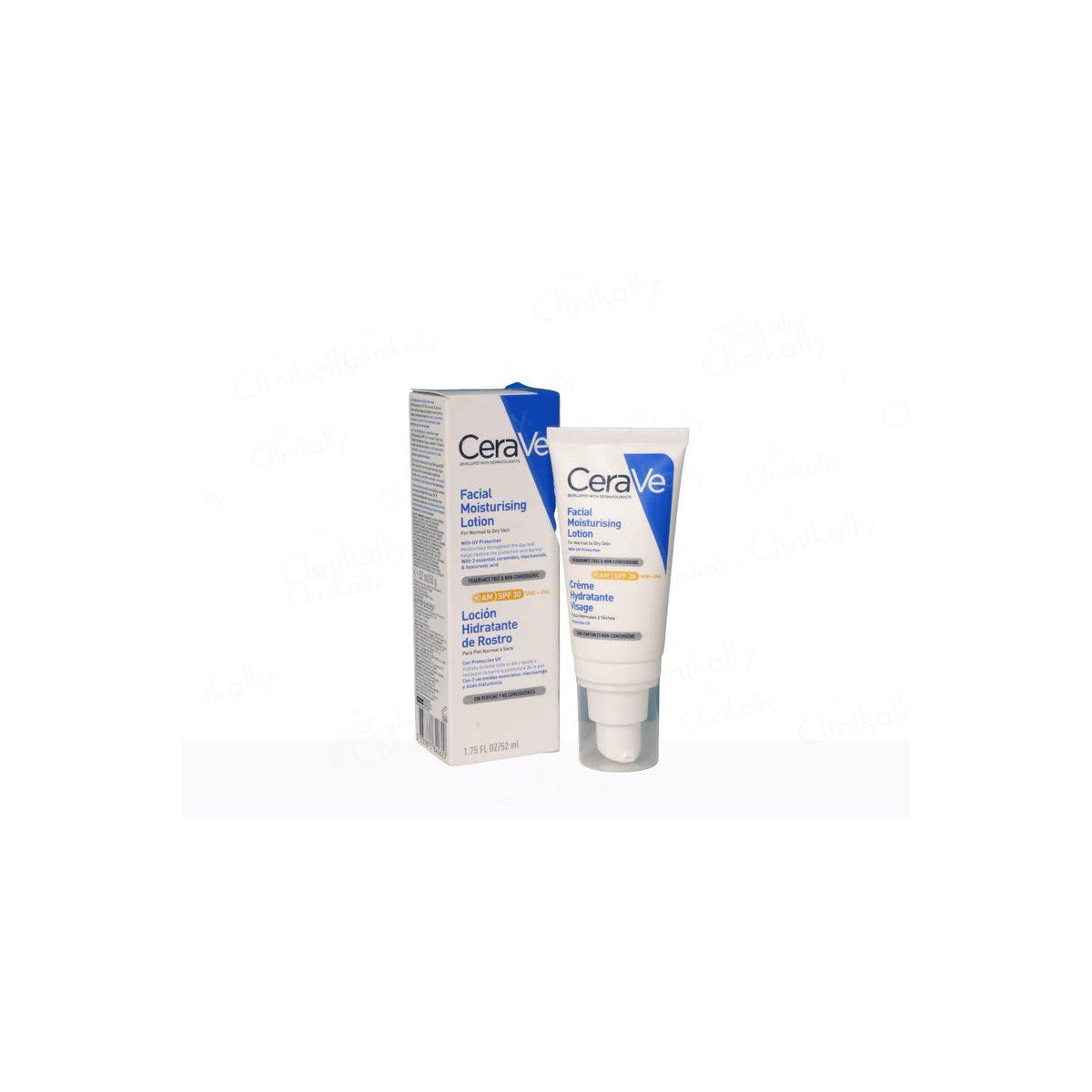 CeraVe Facial Moisturizing AM Lotion SPF 30 in a 52ml bottle, featuring a white pump dispenser and a clean, minimalist label