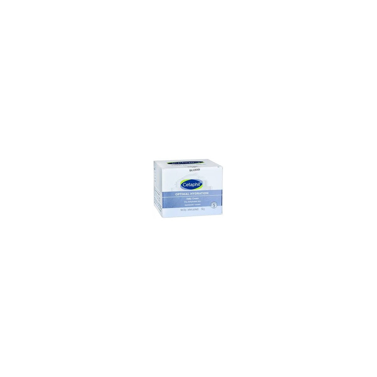 Cetaphil Optimal Hydration Daily Cream jar with white lid and label, designed for moisturizing and nourishing skin.