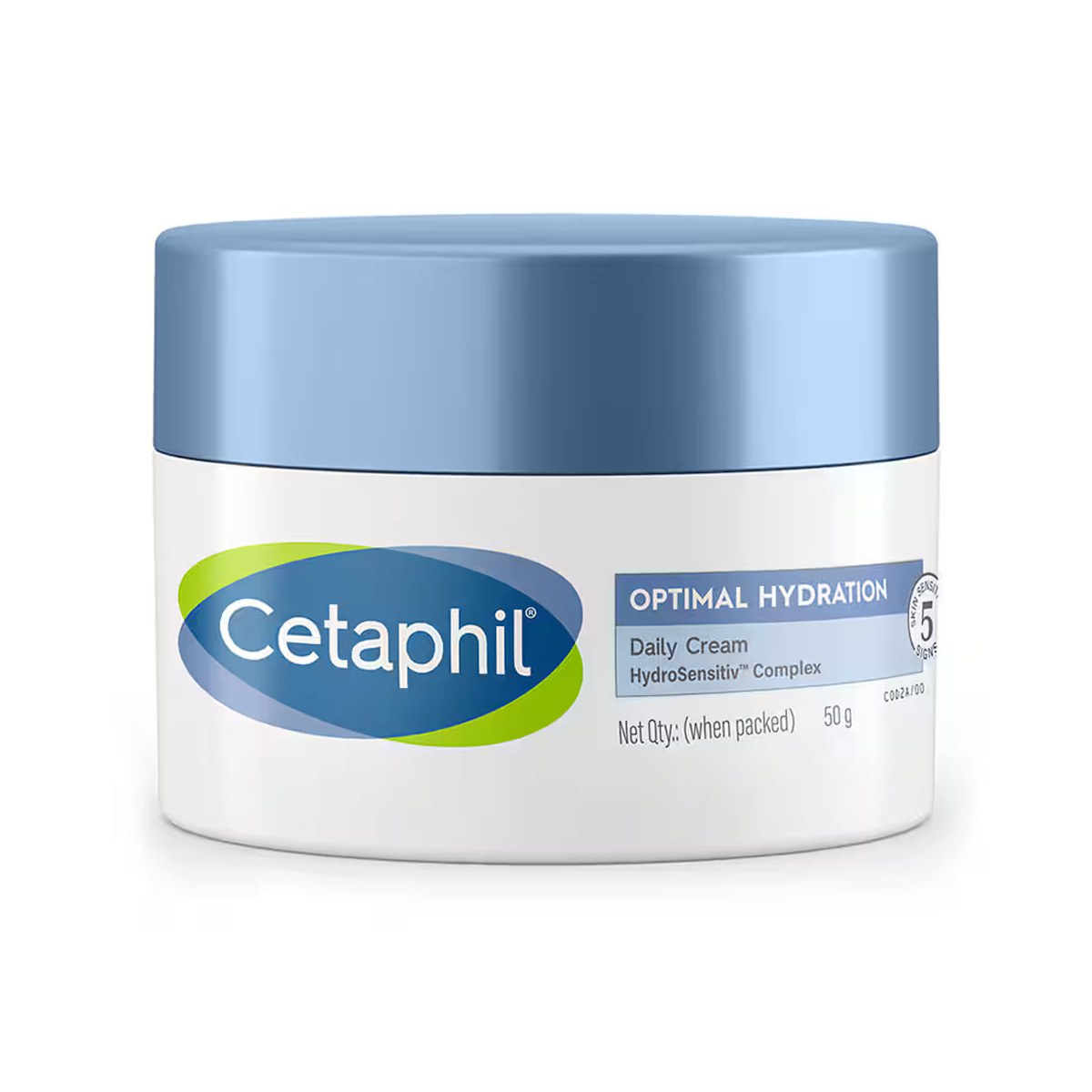 Cream jar labeled Cetaphil Optimal Hydration Daily Cream by Encube Ethicals Pvt. Ltd. with a clean, minimalist design.