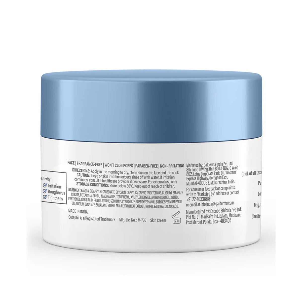 Cream jar of Cetaphil Optimal Hydration Daily Cream by Encube Ethicals Pvt. Ltd., showing the product label and packaging.