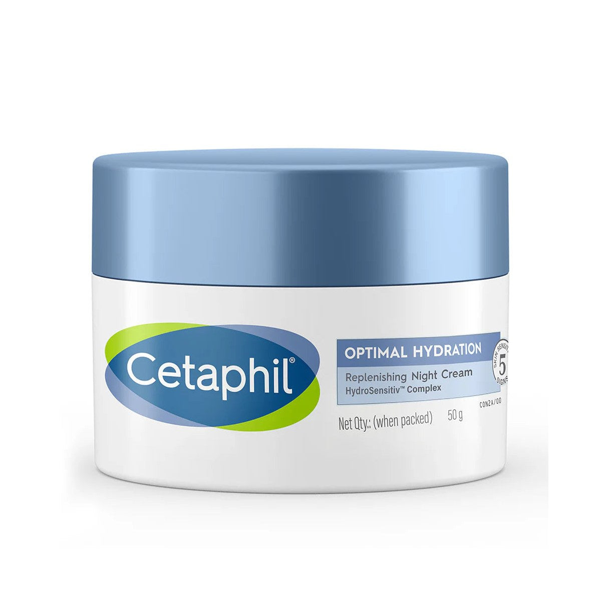 Cetaphil Optimal Hydration Replenishing Night Cream tube with product label, designed for deep skin hydration and overnight skincare.