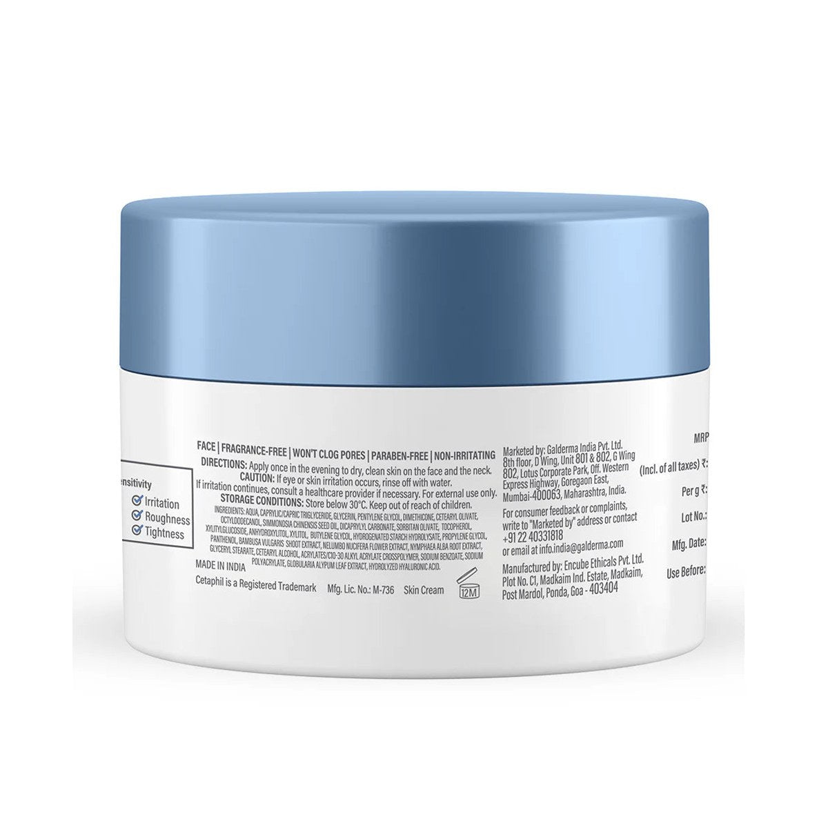 Cetaphil Optimal Hydration Replenishing Night Cream jar with white and blue packaging, designed for deep moisturizing overnight.