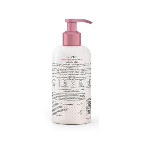 Cetaphil Bright Healthy Radiance Brightening Lotion in a 245ml bottle, featuring smooth, luminous skin with Allodermis branding.