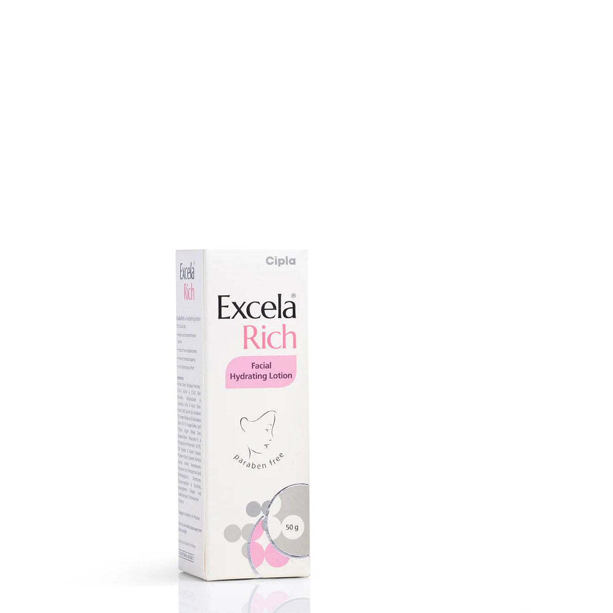 Cipla Excela Rich Facial Hydrating Lotion bottle with white and blue packaging, designed for deep skin hydration.