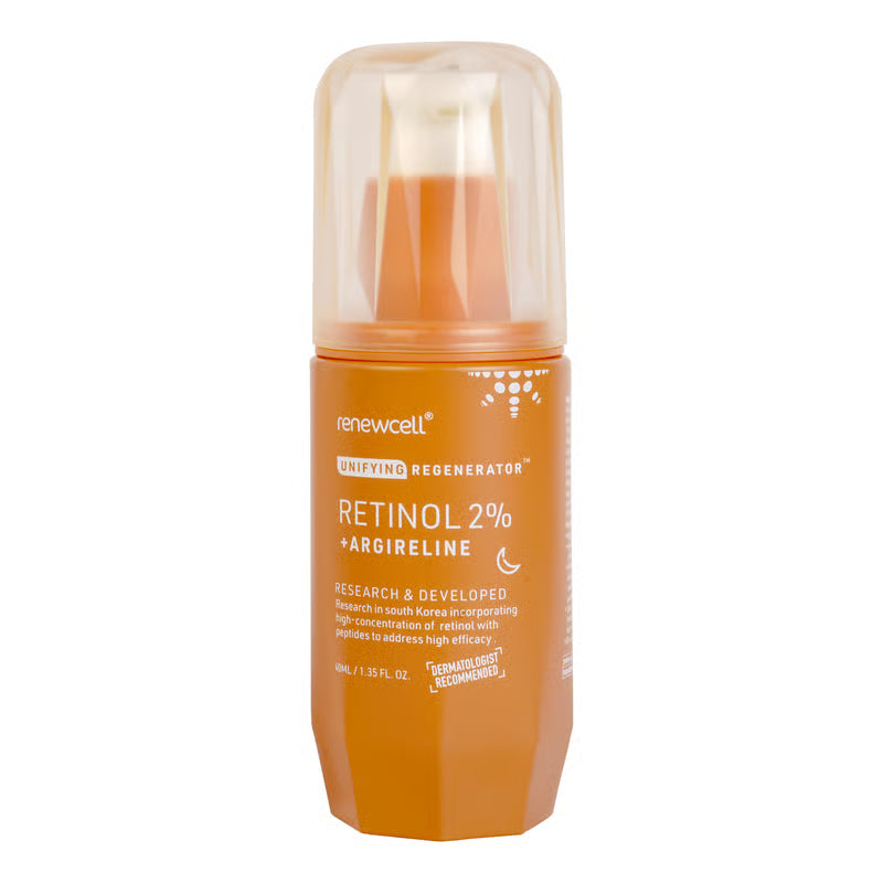 Renewcell Retinol by SPATZ COSMECEUTICAL INC, a skincare product with a sleek bottle and label, designed for anti-aging and skin renewal.