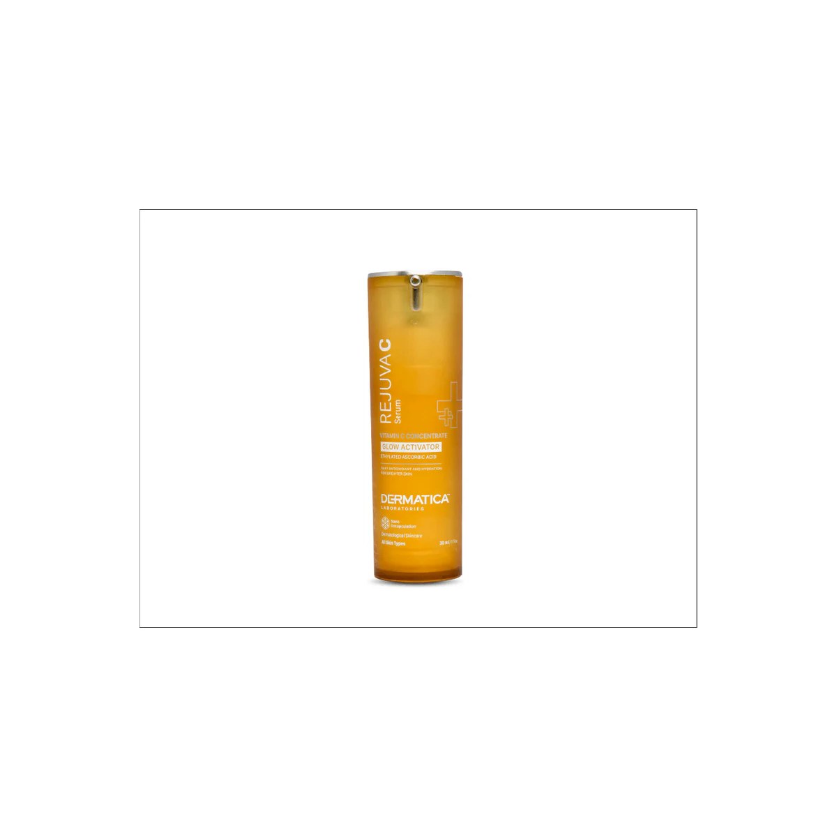 Dermatica Rejuva C Serum by Copperpods Cosmetics Pvt Ltd in a clear glass bottle with dropper for brightening skin.