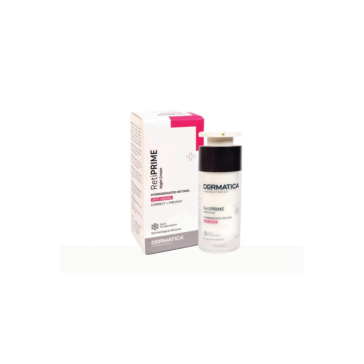 Dermatica RetiPrime Serum bottle by Copperpods Cosmetics Pvt Ltd, featuring sleek packaging and the product label visible.