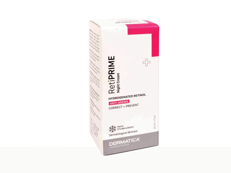 Dermatica RetiPrime Serum by Copperpods Cosmetics Pvt Ltd shown in a sleek bottle with a dropper, highlighting its skincare formulation.