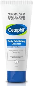 Cetaphil Daily Exfoliating Cleanser by Encube Ethicals Pvt. for normal, dry, acne-prone, and oily skin, with textured exfoliating particles.