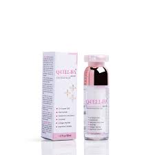 Senechio Pharma Q Cell Serum in a glass bottle with dropper, showcasing clear serum and sleek packaging design.