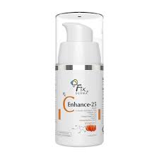 Fixderma C Enhance 25 Serum for skin pigmentation, featuring a clear dropper bottle with bright orange label and serum inside