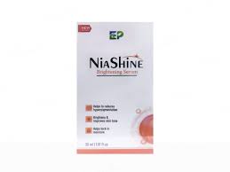 Niashine Brightening Serum by Conor Cosmo India Pvt Ltd, showcasing the sleek bottle with brightening serum inside