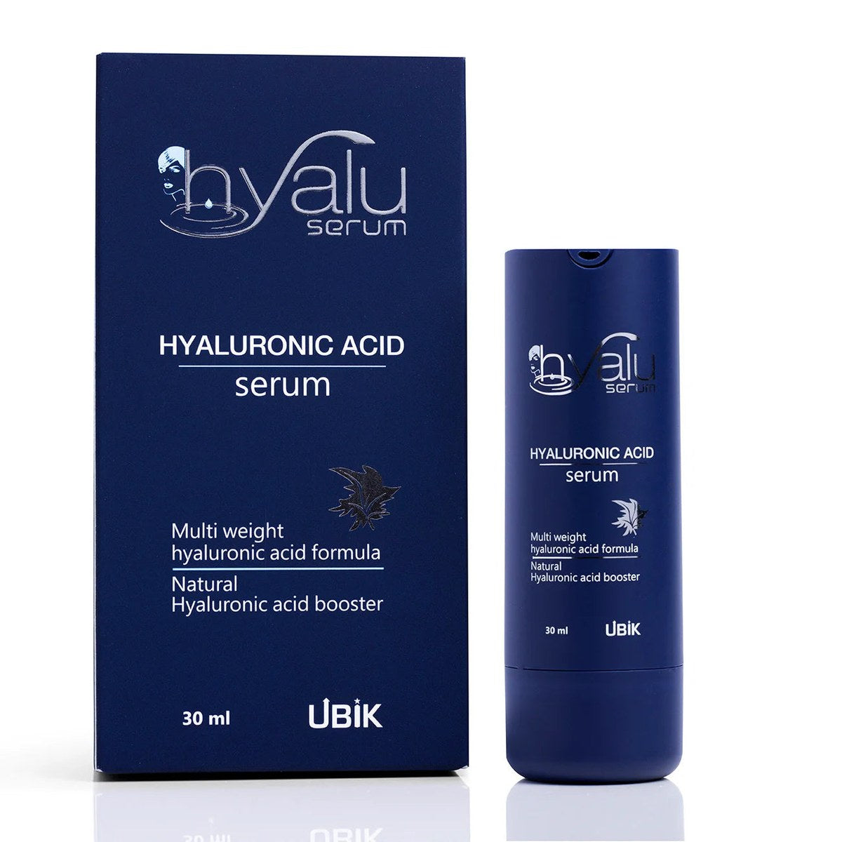 Allodermis Ethiglo Hyalu Serum bottle with dropper, showcasing clear gel formula for skin hydration and anti-aging benefits.