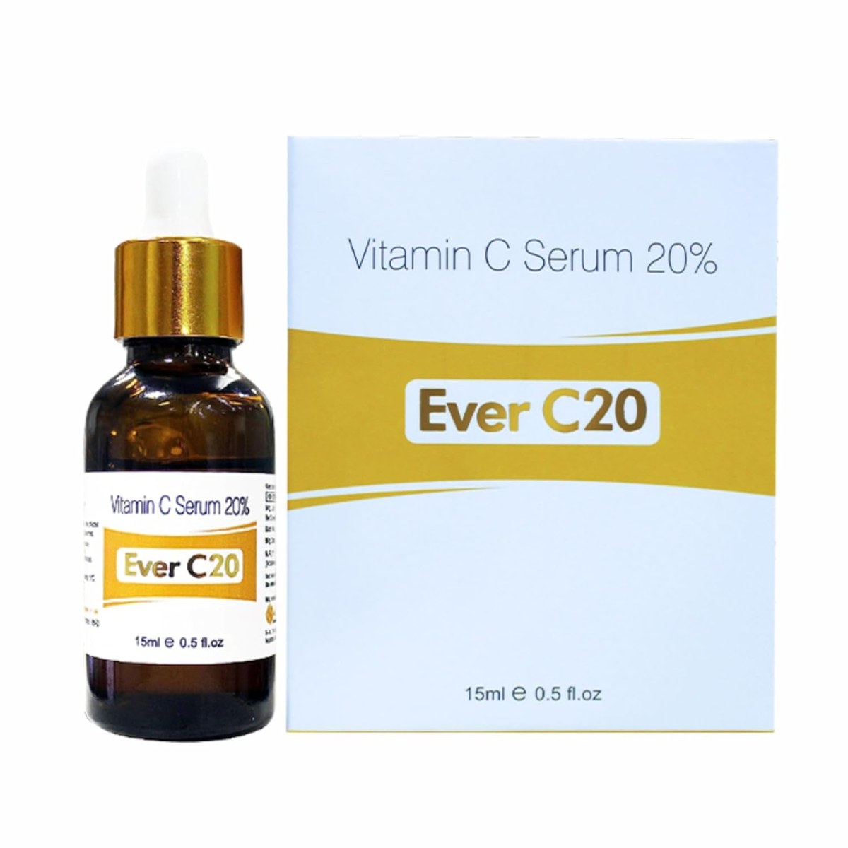 Allodermis Ever C 20 Face Serum bottle with dropper, bright orange packaging, and clear label on a white background.