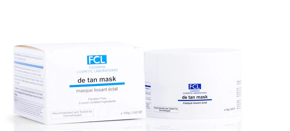Allodermis FCL De Tan Mask in a jar, featuring a creamy texture for skin brightening and tan removal.