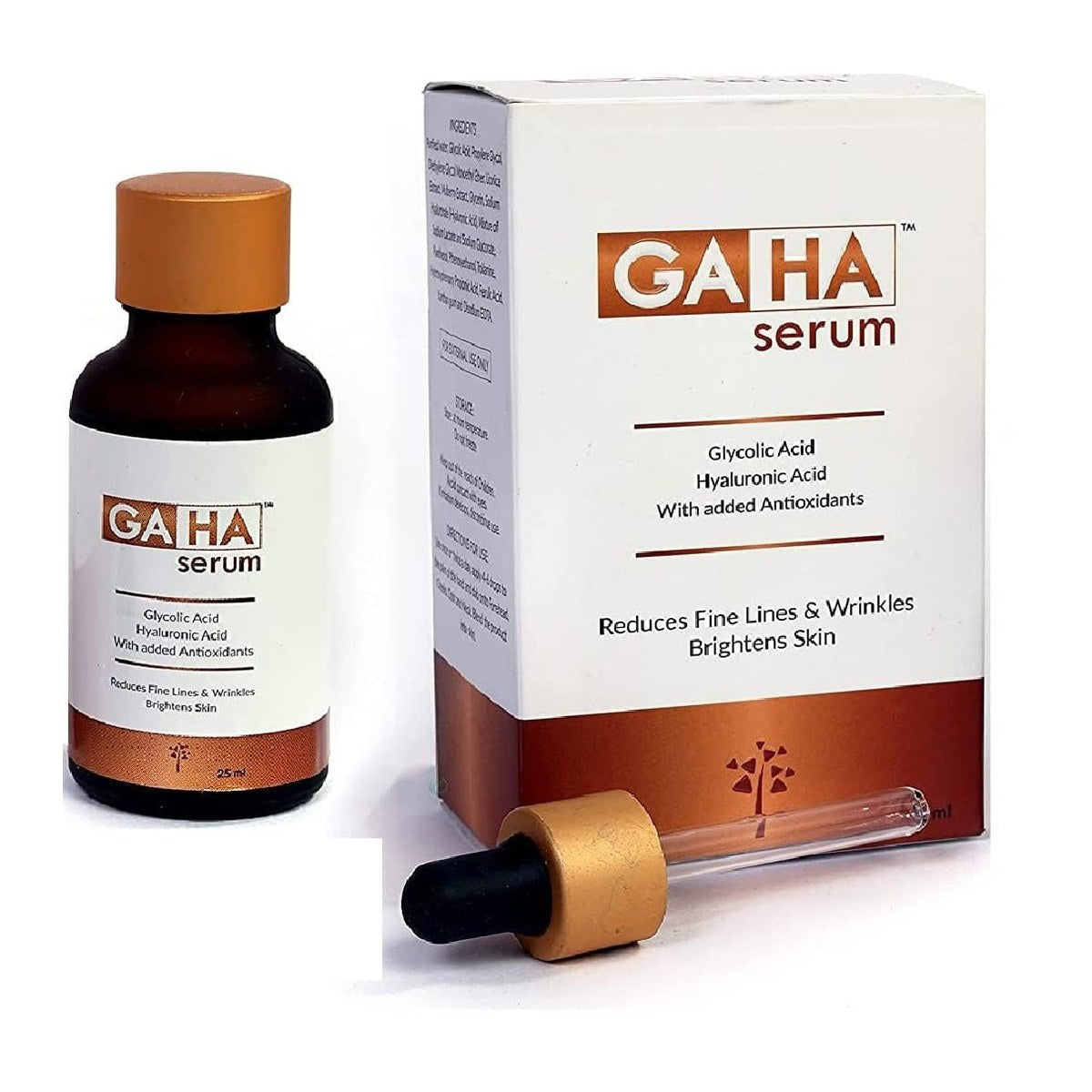 Archeesh Laboratories GAHA Serum bottle for reducing fine lines and wrinkles, with a sleek pump dispenser and clear labeling.