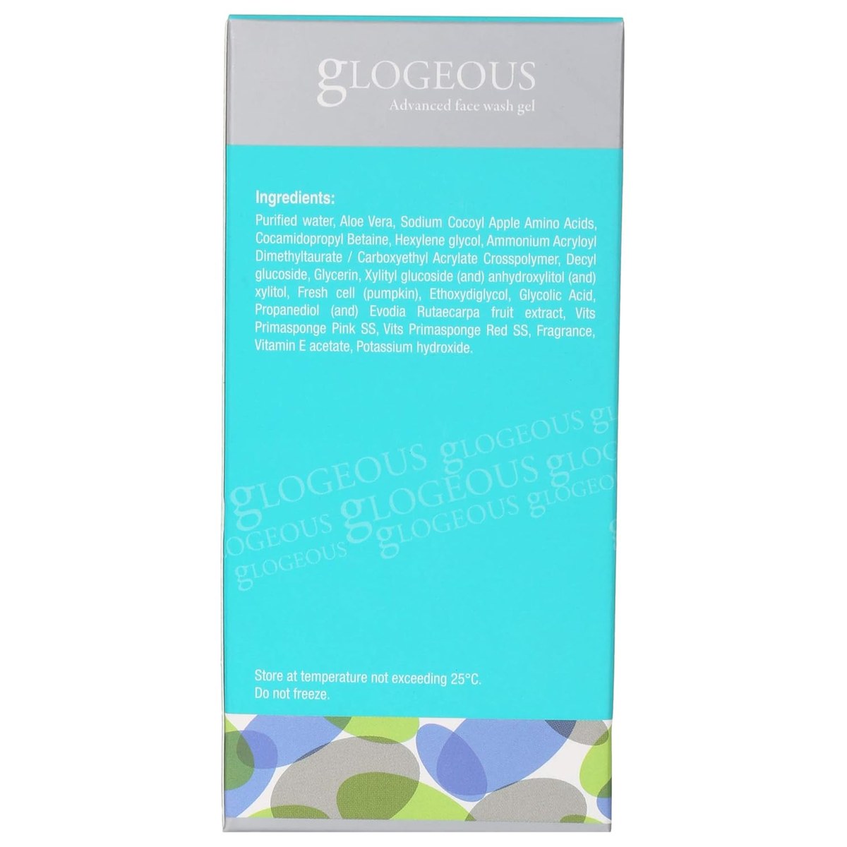 Glogeous Advanced Face Wash Gel from Torrent Pharmaceuticals Ltd. with a clear bottle and gel texture, suitable for daily skincare.