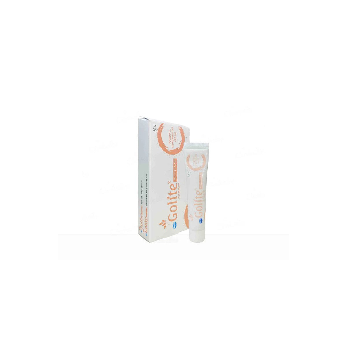 Golite Active Depigmenting Cream by Nanz Med Science Pharma Pvt Ltd, featuring the cream tube with packaging and product branding.