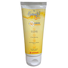 Episoft AC Hydrating Sunscreen SPF 50+ PA++++ from Glenmark Pharmaceuticals, showing the sunscreen tube on a white background.